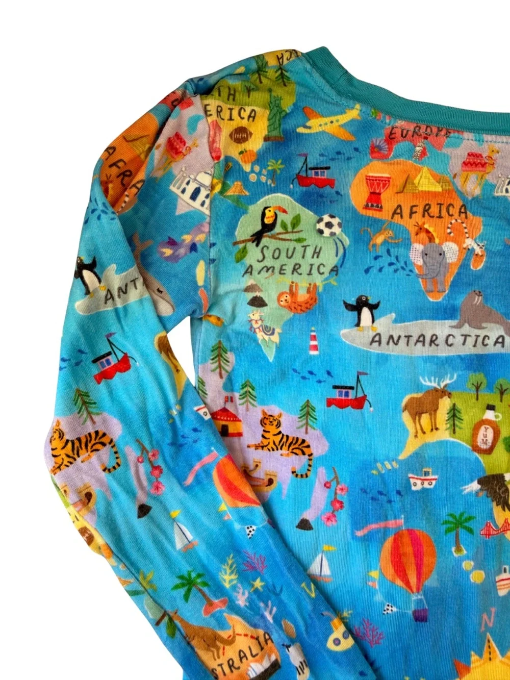 ✈️ Little Sleepies Kids Long Sleeve World Map Globe Print Pajama Top Unisex 3T